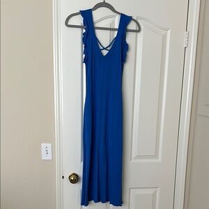 Anthropologie Blue Maxi Sundress with V-Neck and Sleeveless Design